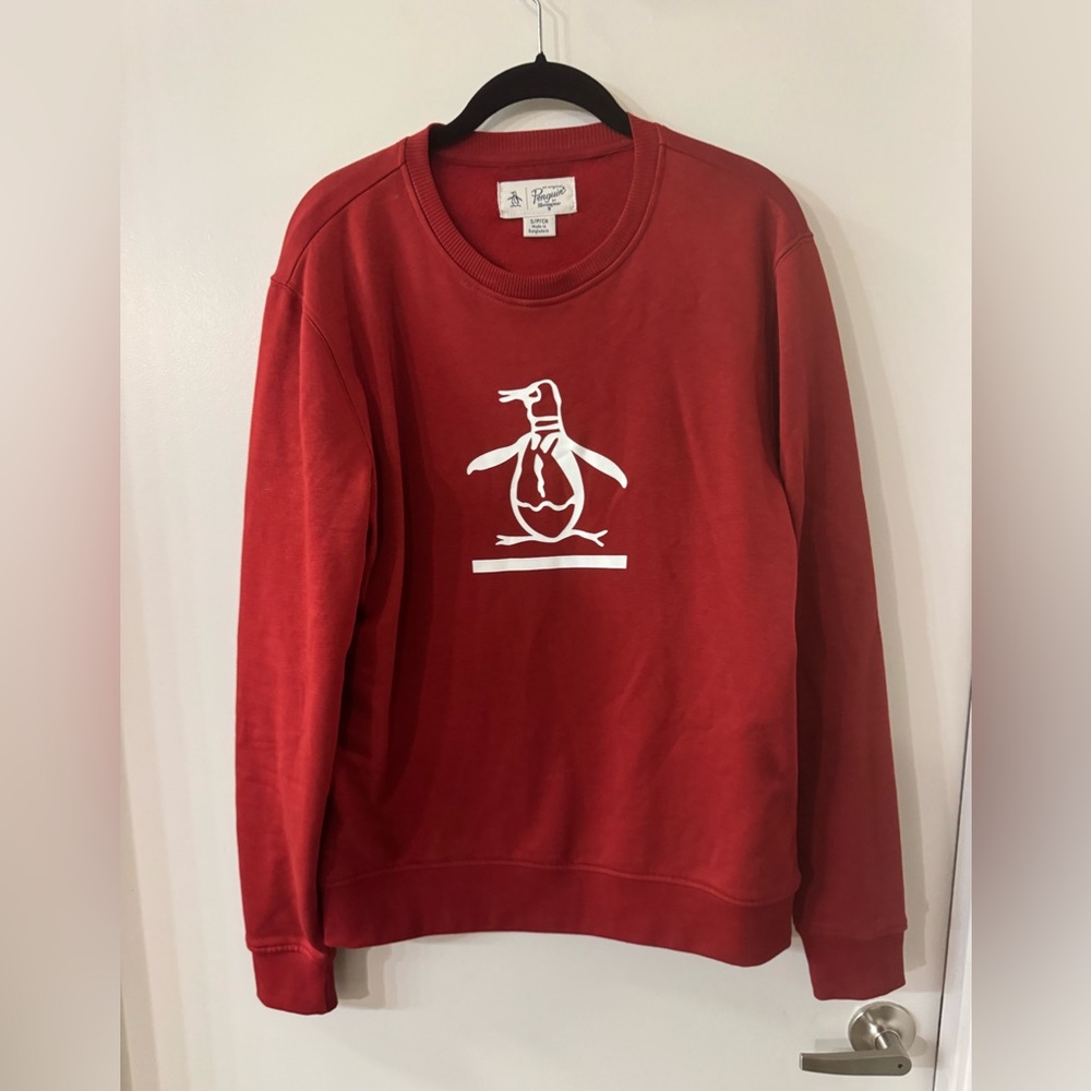 Original Penguin Men Small Pullover Sweater Red Poly/Cotton